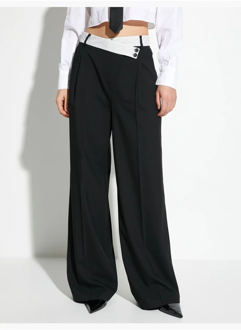 كوتون Buttoned Asymmetric Waist Wide Leg Palazzo Pants