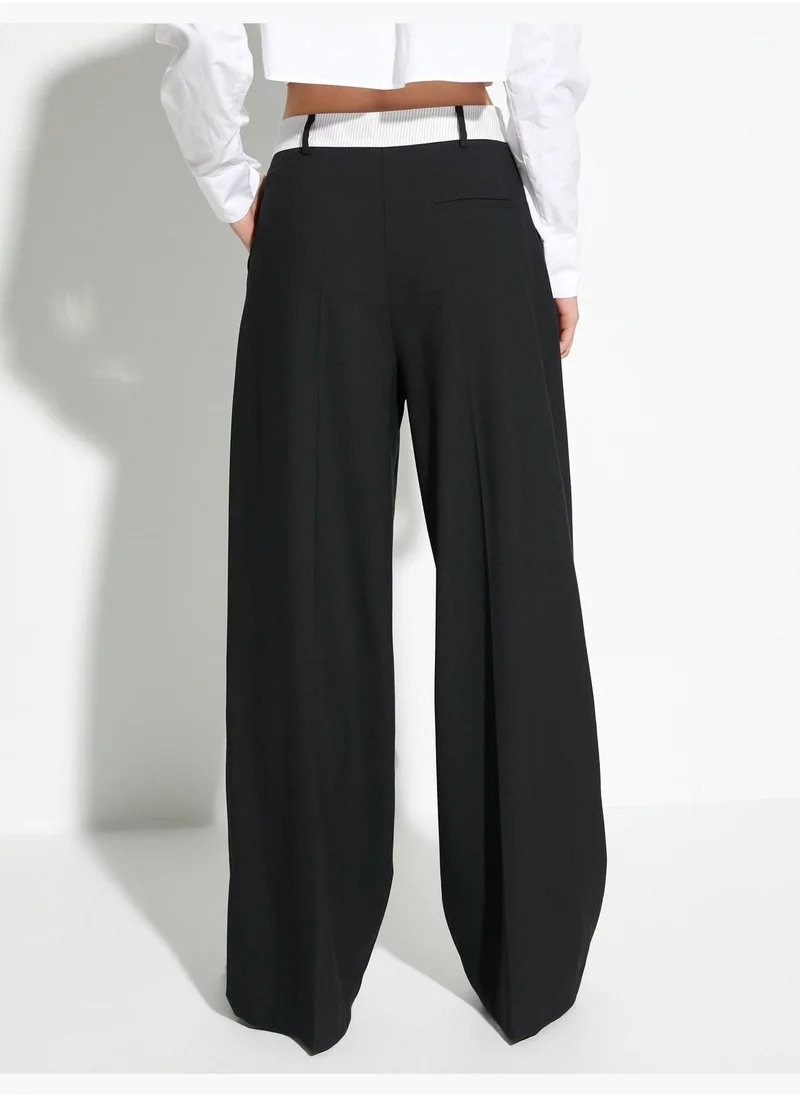 كوتون Buttoned Asymmetric Waist Wide Leg Palazzo Pants