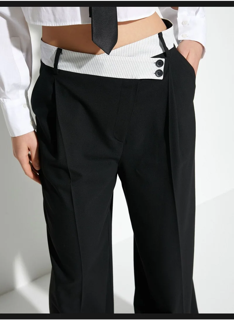 كوتون Buttoned Asymmetric Waist Wide Leg Palazzo Pants