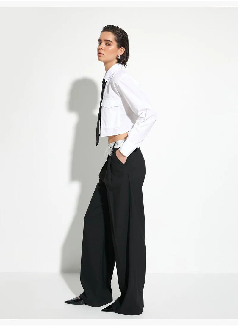 KOTON Buttoned Asymmetric Waist Wide Leg Palazzo Pants