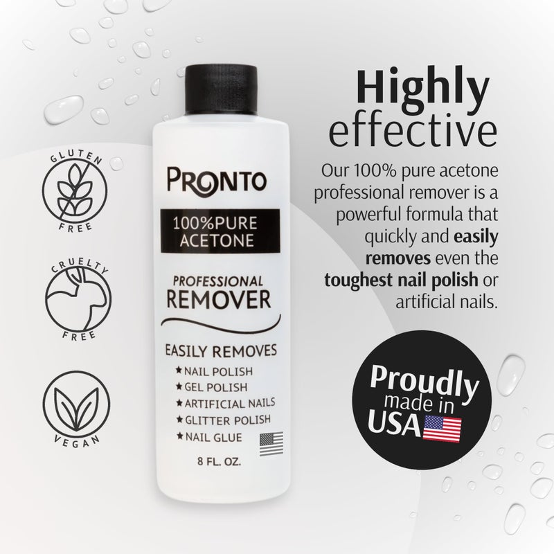 Pronto 100% Acetone Gel Nail Polish Remover - Polish Remover for Nails | Acetone Nail Polish Remover & Acrylic Nail Remover for Removal of Glue & Dip | Acrylic Nail Remover, 8 Fl oz 2 pack - Image 2