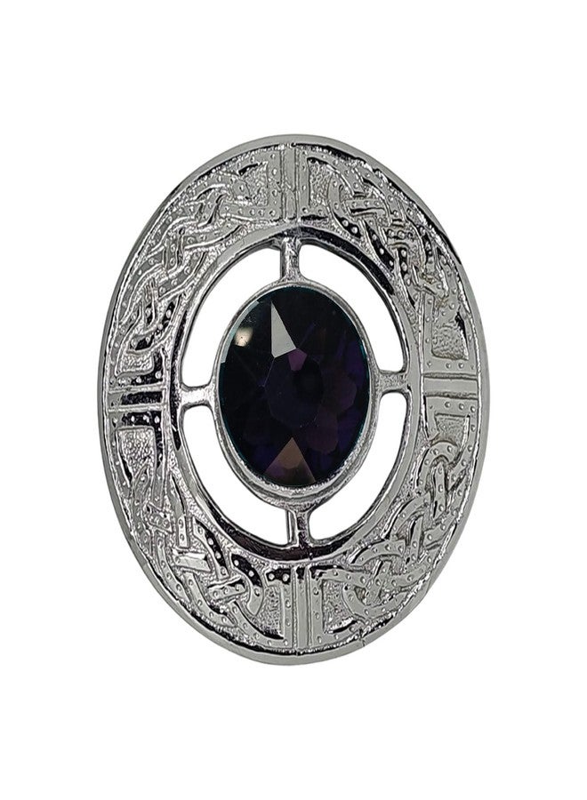 AAR Men's Celtic Kilt Brooch Scottish Fly Plaid Pin Stones Chrome Plated Jewelry 3" Diameter - Image 1