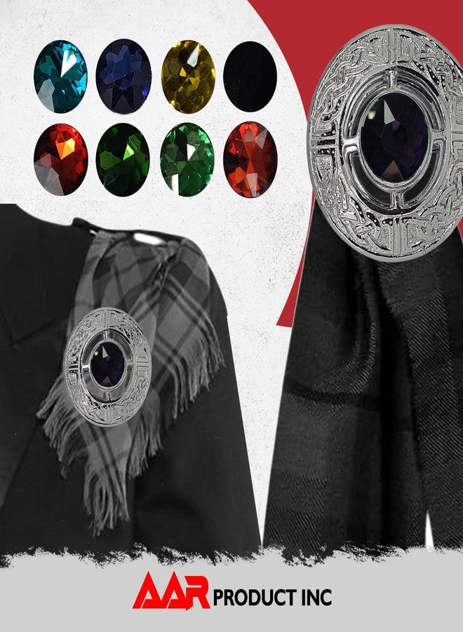 AAR Men's Celtic Kilt Brooch Scottish Fly Plaid Pin Stones Chrome Plated Jewelry 3" Diameter - Image 2