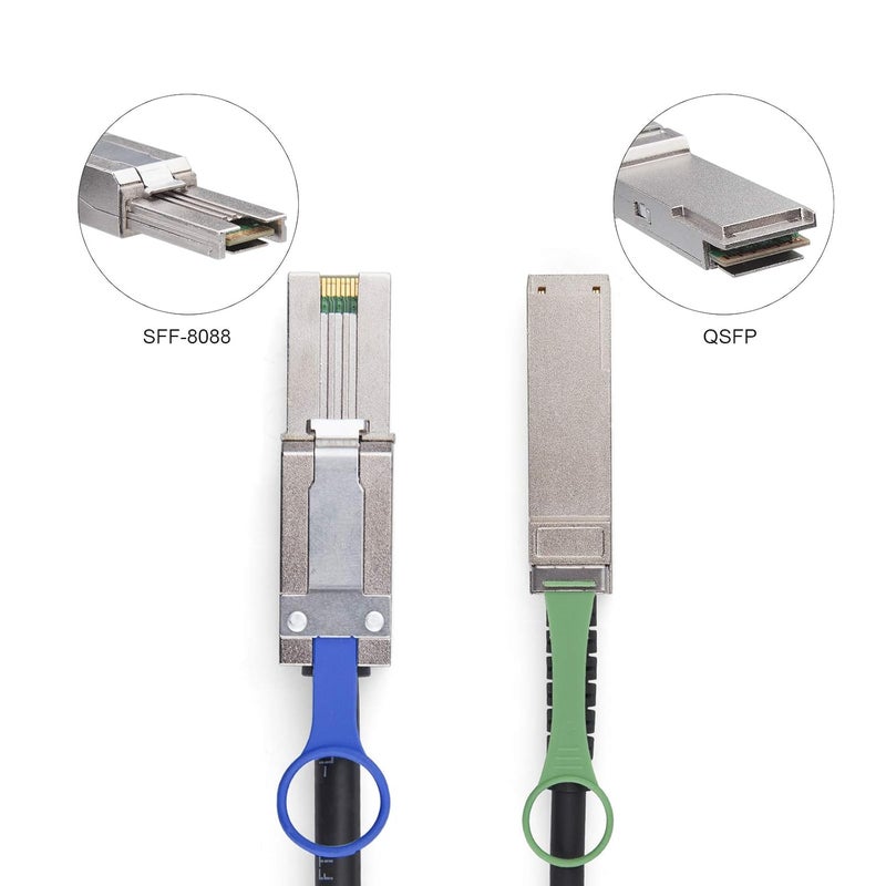 10Gtek كابل هجين SAS من QSFP (SFF-8436) إلى MiniSAS HD SFF-8088 DDR، كابل نحاسي خارجي Mini SAS سالب، 100 أوم، 30AWG، بطول 2 متر (6.5 قدم) - Image 4