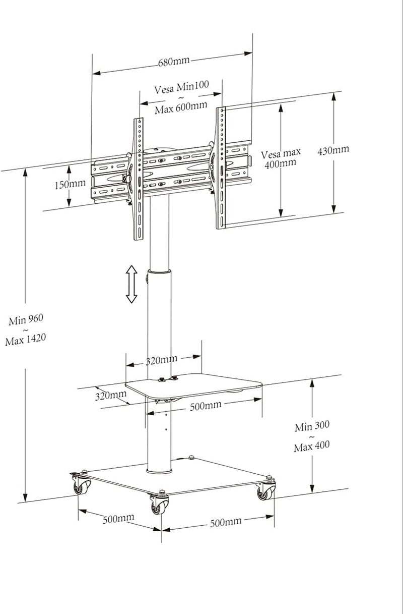 Hamood Professional Tv stand Steel, White, 32 inch to 65 inch, Adjustable Tv up and down, strong wheels with breaks, easy to adjustment tv, 50kgs loading capacity, Tilt tv 15 degree, Ham-2030W White - Image 4