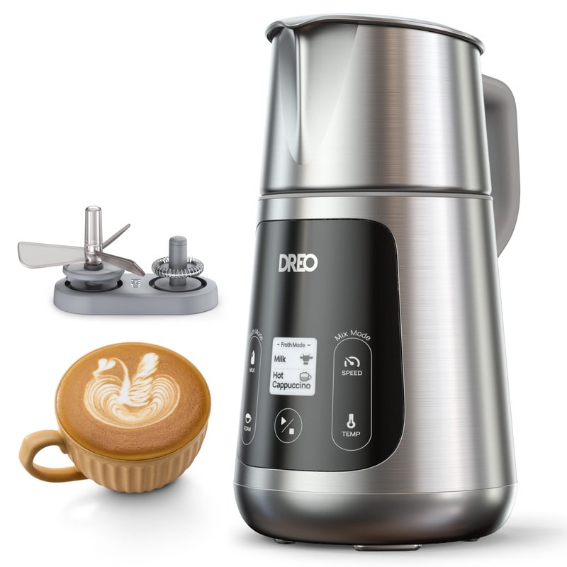 DREO Milk Frother, All-in-1 Electric Foam Maker for Coffee, 15oz/450ml Automatic Foam Frother for Latte Art-level Microfoam, 30+ Drinks, Easy to Clean, Dishwasher Safe, LED display - Image 1