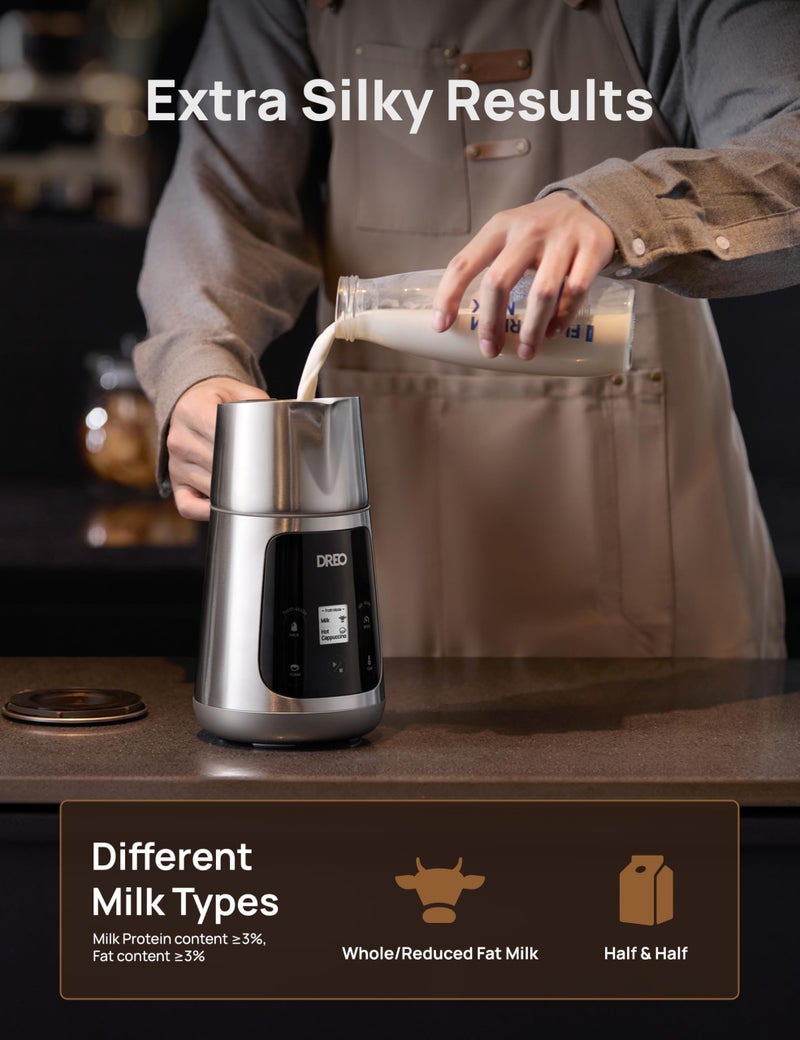 DREO Milk Frother, All-in-1 Electric Foam Maker for Coffee, 15oz/450ml Automatic Foam Frother for Latte Art-level Microfoam, 30+ Drinks, Easy to Clean, Dishwasher Safe, LED display - Image 4