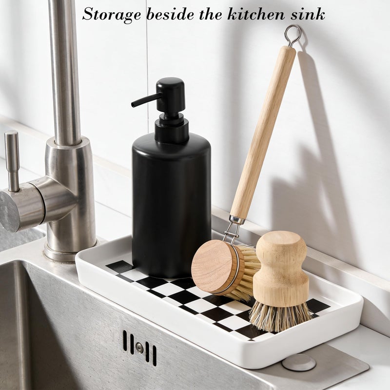 Pottify Texture Checkered Surface 10"Ã—6"Ã—1" Bathroom Vanity Tray for Countertop- Ceramic Decorative Organizer Tray for Dresser Top, Toilet, Perfume, Sponge Holder Soap Dish Dispenser for Kitchen Counter - Image 4