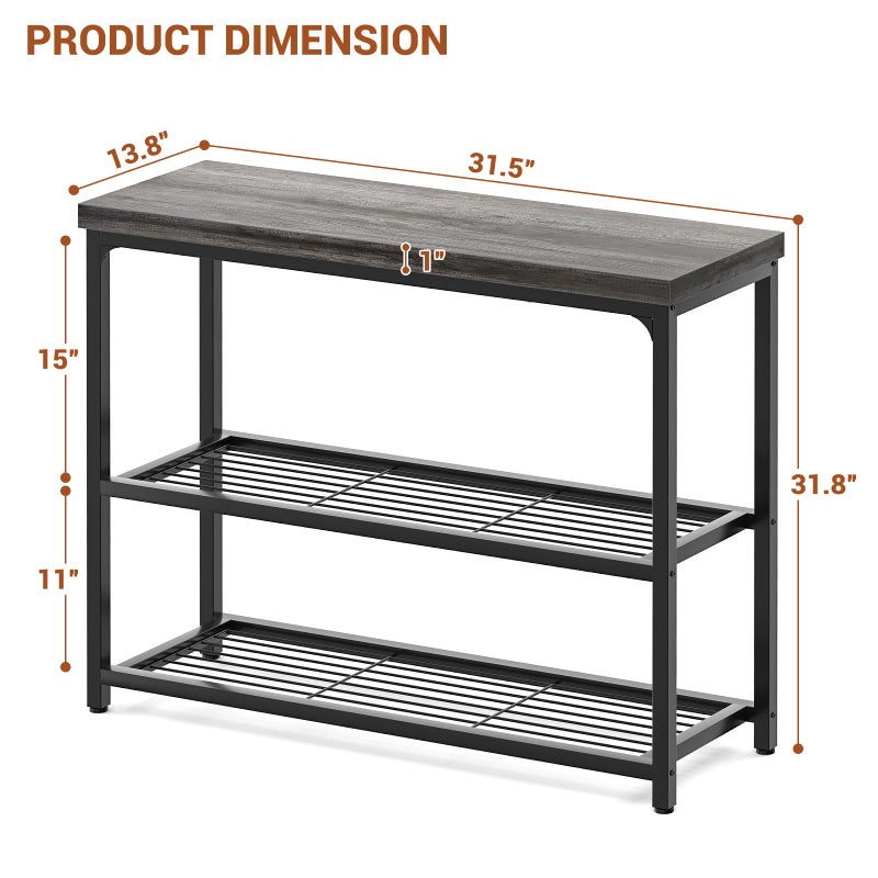 Besiost 32" Small Console Table with Storage, 3-Tier Narrow Entryway Table, Sturdy Sofa Table with Mesh Shelves, Console Tables for Living Room, Bedroom, Hallway, Entryway, Foyer, Oak Grey - Image 3