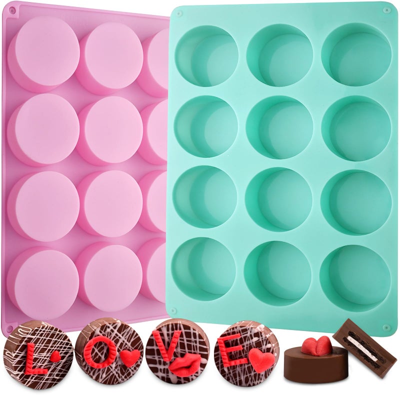 Actvty Round Chocolate Cookie Molds, New Size 12-Cavity Cylinder Chocolate Cover Cookie Silicone Molds for Candy Mini Cakes Jelly Bakingï¼ˆ2 Packï¼‰ - Image 1