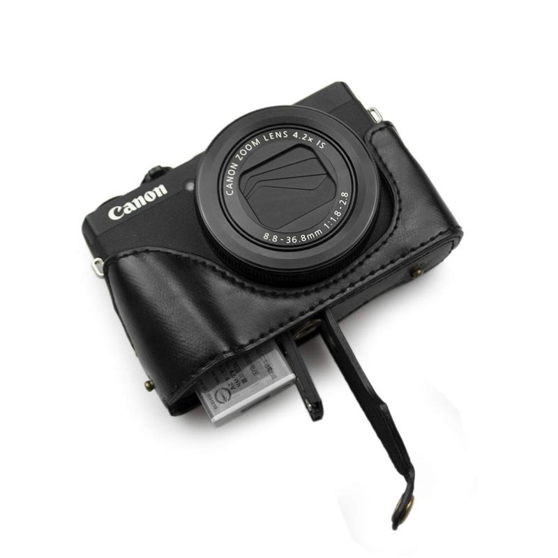 Rieibi G7X II G7X III Case - Vintage Leather Camera Case for Canon PowerShot G7 X Mark II/G7 X Mark III DSLR Camera - Protective Case with Strap, Black, Beauty Case - Image 4