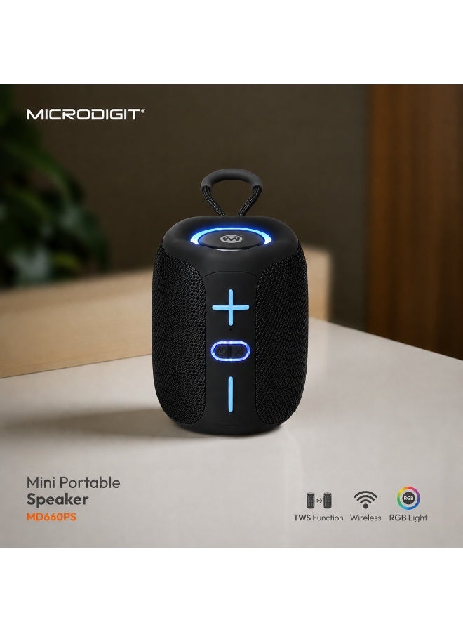 Micro Digit Portable Wireless Bluetooth Speaker with RGB LED Light, TWS, FM Radio, USB/TF Support and Deep Bass - MD660PS - Image 1