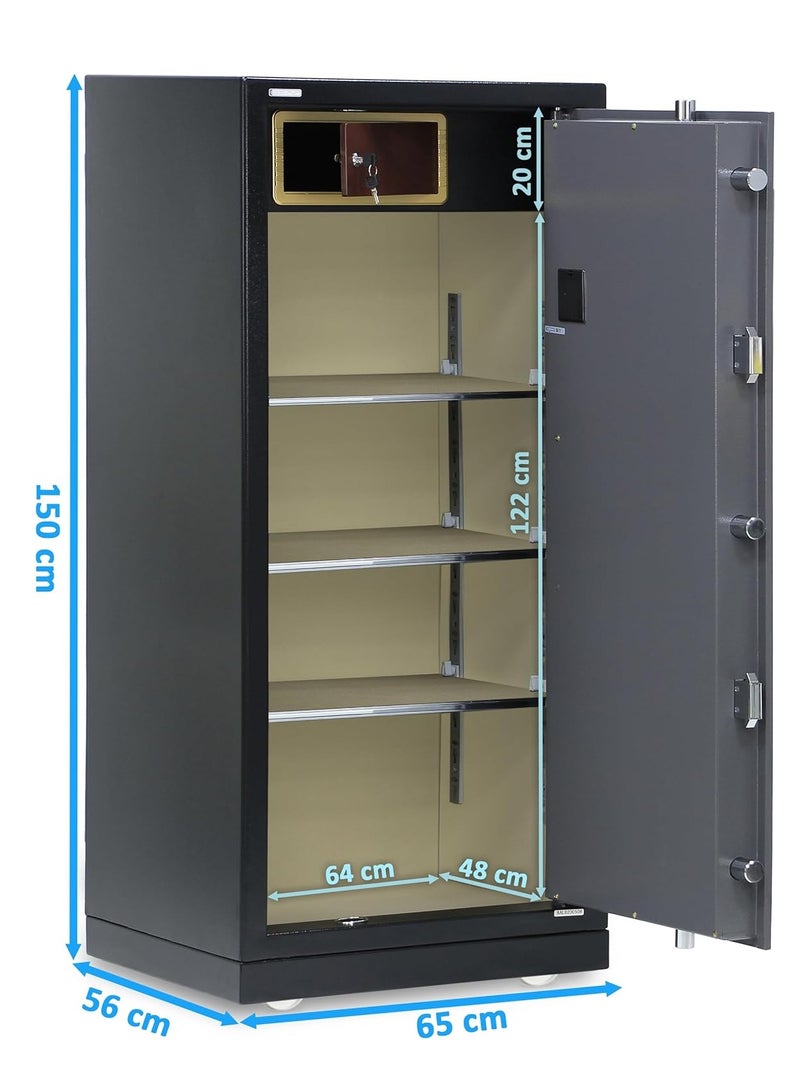 Rubik Fire Resistant Triple Security Safe Box XX-Large Capacity Locker for Money Documents Home Office (Size 150x65x56cm) Black/Grey  - Image 2