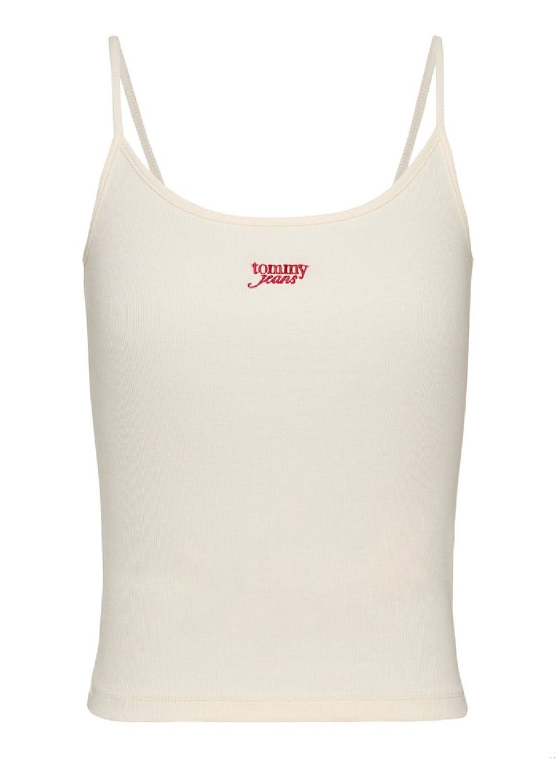 TOMMY JEANS Women's Ribbed Slim Spaghetti Strap Top - Cotton, White  - Image 3