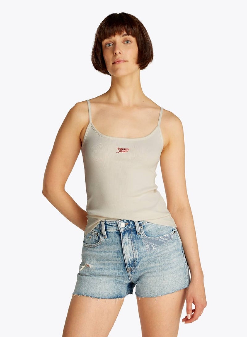 TOMMY JEANS Women's Ribbed Slim Spaghetti Strap Top - Cotton, White  - Image 1