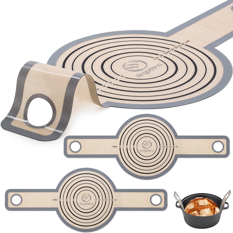 Angadona Large Silicone Bread Sling Dutch Oven  95 inch NonStick  Easy Clean Reusable Silicone Bread Baking Mat With Extra Long Handles Bread Baking Sheet Liner 2 Grey Set for Transferable Dough