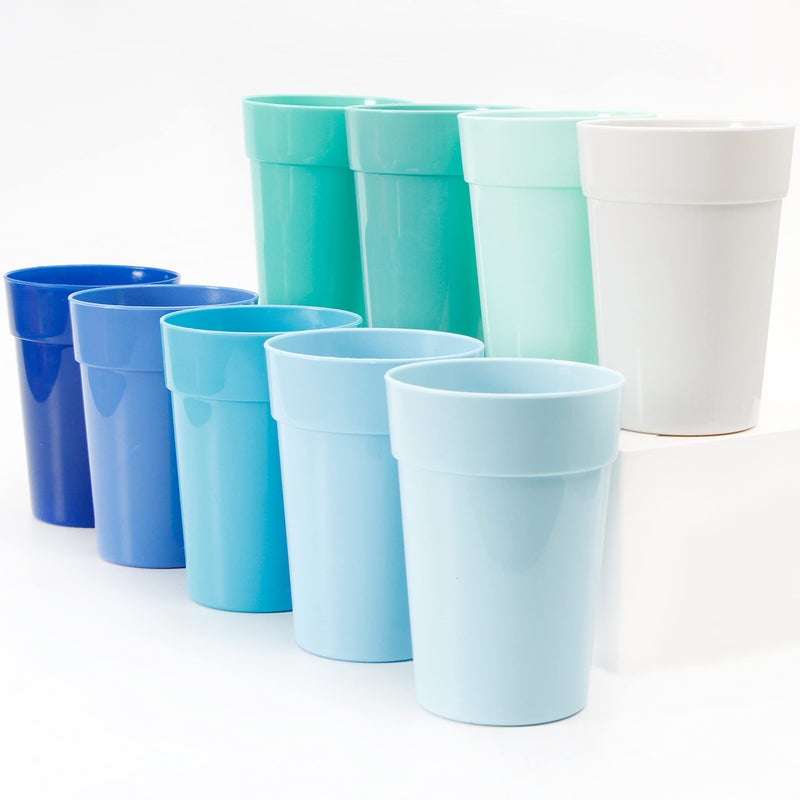 Youngever 18 Pack 12 Ounce Plastic Kids Juice Tumblers  Unbreakable Drinking Glasses  Plastic Cups  Reusable | Stackable | NO BPA | Top-rack Dishwasher Safe (Coastal Colors) - Image 1