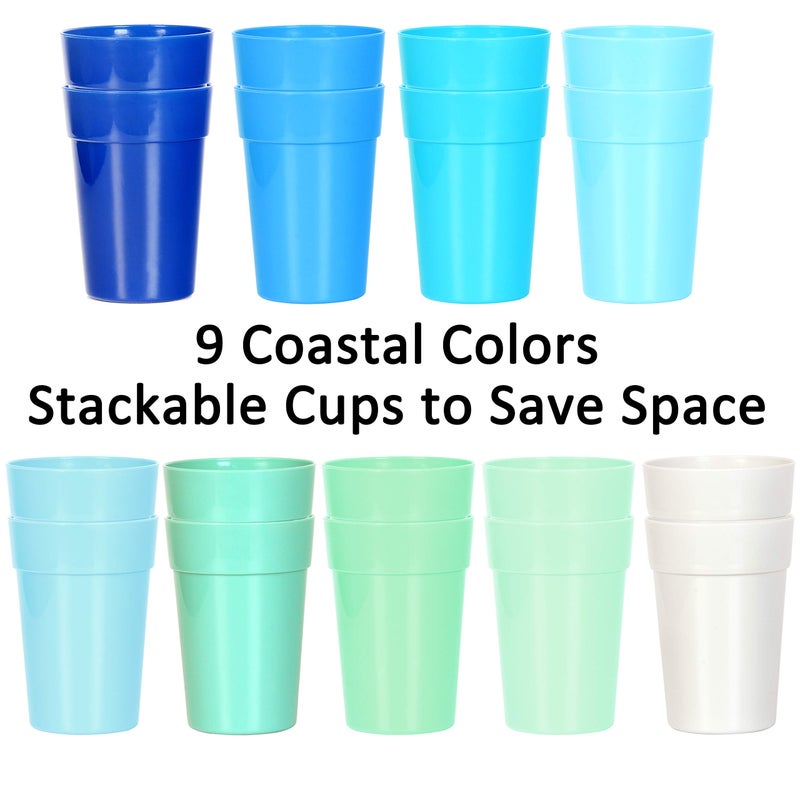 Youngever 18 Pack 12 Ounce Plastic Kids Juice Tumblers  Unbreakable Drinking Glasses  Plastic Cups  Reusable | Stackable | NO BPA | Top-rack Dishwasher Safe (Coastal Colors) - Image 5