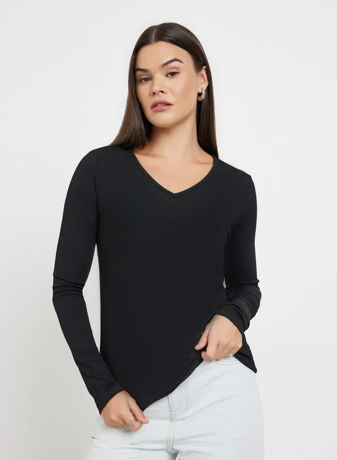 Styli Black Long Sleeve Knit Top