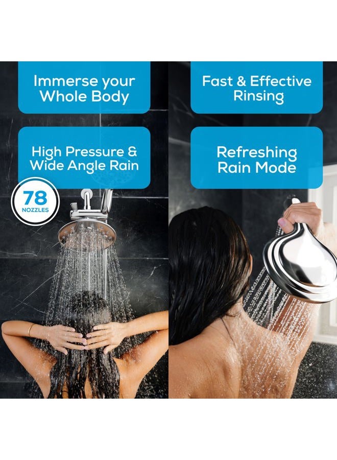 SparkPod Dual Shower Head - 8'' High Pressure 55-Mode Rain Shower Heads with Handheld Spray Combo - Rainfall, Handheld & Dual Mode - Easy Install 3-Way Showerhead with Hose & Holder (Polished Chrome) - Image 4