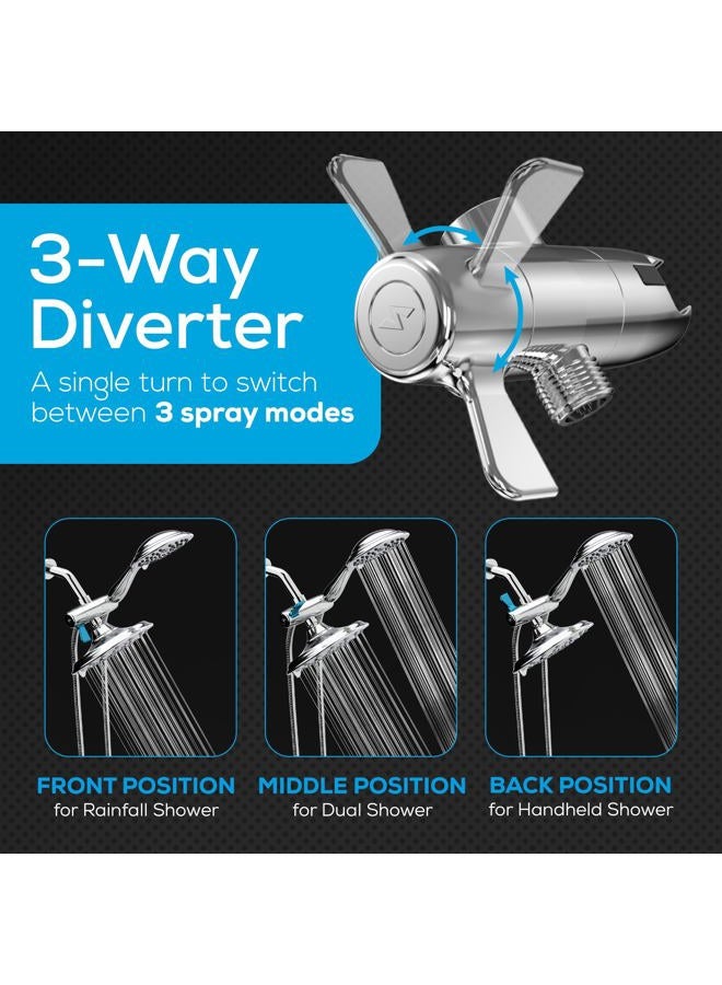 SparkPod Dual Shower Head - 8'' High Pressure 55-Mode Rain Shower Heads with Handheld Spray Combo - Rainfall, Handheld & Dual Mode - Easy Install 3-Way Showerhead with Hose & Holder (Polished Chrome) - Image 3