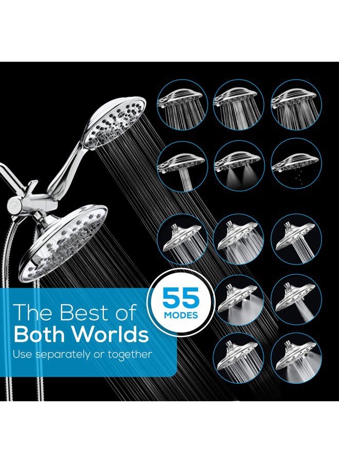 SparkPod Dual Shower Head - 8'' High Pressure 55-Mode Rain Shower Heads with Handheld Spray Combo - Rainfall, Handheld & Dual Mode - Easy Install 3-Way Showerhead with Hose & Holder (Polished Chrome) - Image 2