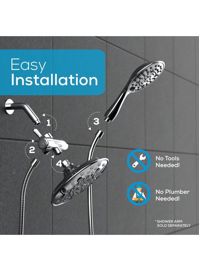 SparkPod Dual Shower Head - 8'' High Pressure 55-Mode Rain Shower Heads with Handheld Spray Combo - Rainfall, Handheld & Dual Mode - Easy Install 3-Way Showerhead with Hose & Holder (Polished Chrome) - Image 5