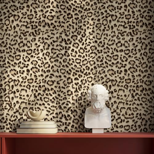 Simon&Siff Leopard Peel and Stick Wallpaper 17.3"x60" Black/Brown Vintage Animal Removable Wallpaper Renter Friendly Waterproof Modern Contact Paper for Bedroom Bathroom Cabinet - Image 1