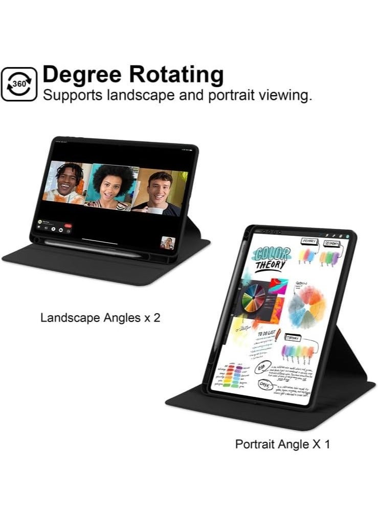 حافظة متوافقة مع Honor Pad 9 مقاس 12.1 بوصة مع حامل قلم، وحامل دوار 360 درجة، غطاء تابلت ذكي قابل للطي ونوم تلقائي (أسود) - Image 3