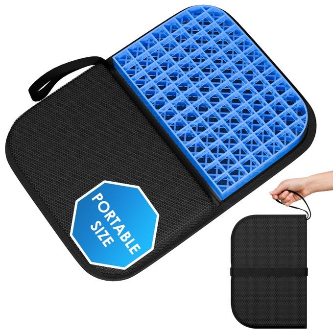 GEL SEAT CUSHION PORTABLE TRAVEL CUSHIONS 165 X 12 LARGE SIZE SUPER THICK FOLDABLE CHAIR SEAT CUSHION LIGHTWEIGHT FOR CAR OFFICE CHAIR WHEELCHAIR PRESSURE SORES TAILBONE PAIN RELIEF