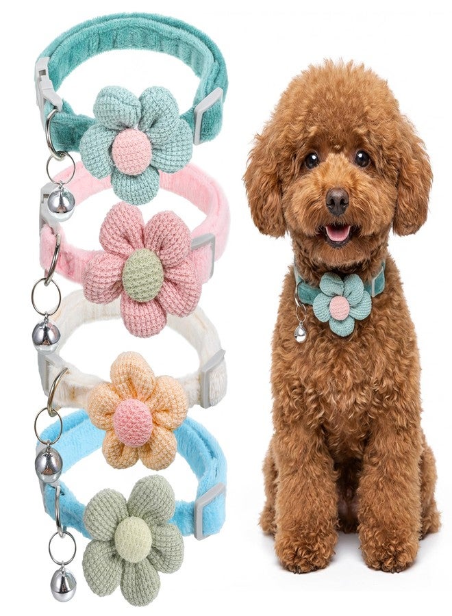 Zyghjort 4 Pcs Dog Collar with Flower, Puppy Collar for Girl Dog Cute Dogs Collars with Bell Adjustable Length Girl Dogs Collars with Flower Pendant for FemaleDogs - Image 1