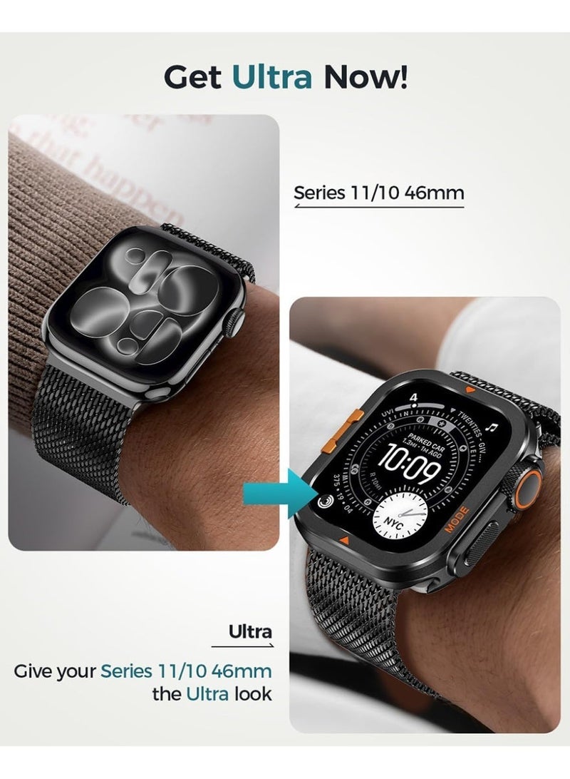 غلاف واقي معدني بتصميم مزدوج، مناسب لسلسلة Apple Watch 10/11 مقاس 46 ملم + واقي شاشة - Image 3