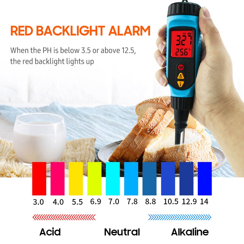SMART SENSOR PH818M PH Meter for Food Processing 2 in 1 Food PH Tester Solution Temperature Meter LCD Backlight Digital PH Measuring Probe for Fruit Jam Paste Bread Gel Semisolid - Image 2