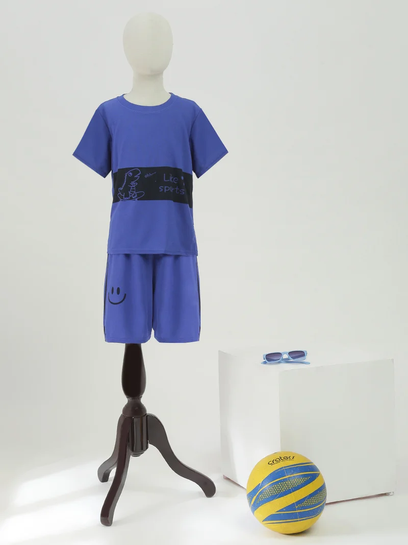 جلو باص Globus Boys Blue Round Neck Short Sleeves Graphic Print T-Shirt & Shorts Co-Ord Set