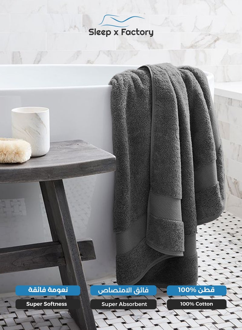 Sleep x Factory Dark Grey Bath Sheet – 100% Cotton, Extra-Large, Soft & Absorbent – 90x180 cm - Image 2