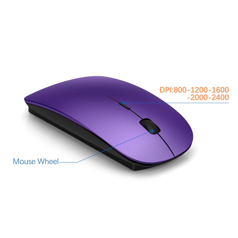 TopMate Wireless Keyboard and Mouse Ultra Slim Combo, TopMate 2.4G Silent Compact USB 2400DPI Mouse and Scissor Switch Keyboard Set with Cover, Batteries Included, for PC/Laptop/Windows/Mac - Purple Black - Image 4