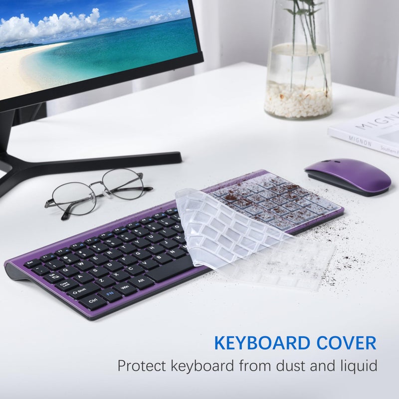 TopMate Wireless Keyboard and Mouse Ultra Slim Combo, TopMate 2.4G Silent Compact USB 2400DPI Mouse and Scissor Switch Keyboard Set with Cover, Batteries Included, for PC/Laptop/Windows/Mac - Purple Black - Image 5