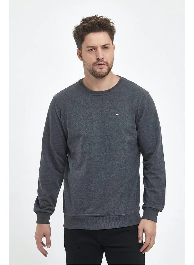 Mmetalic  Men's Anthracite Regular Fit Crew Neck Sweatshirt with Embroidered Details for Men | Best Price UAE