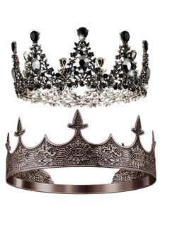 Excefore Prom King and Queen Crowns, 2 Pcs Antique Royal King Crown, Women Baroque Queen Crown, Crystal Tiara Crowns Prom Accessories, for Wedding Birthday Party Costume  - Image 1
