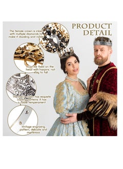 Excefore Prom King and Queen Crowns, 2 Pcs Antique Royal King Crown, Women Baroque Queen Crown, Crystal Tiara Crowns Prom Accessories, for Wedding Birthday Party Costume  - Image 3