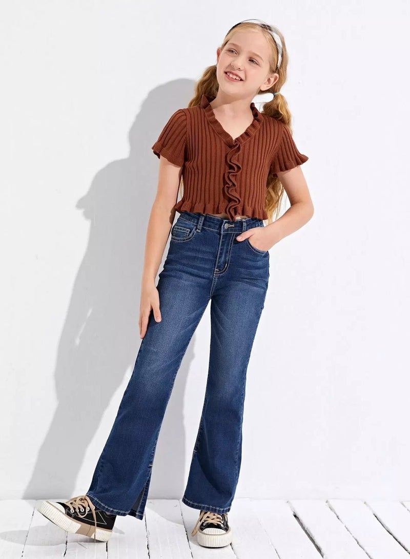 Girls Raw Wash Flare Jeans  - Image 1