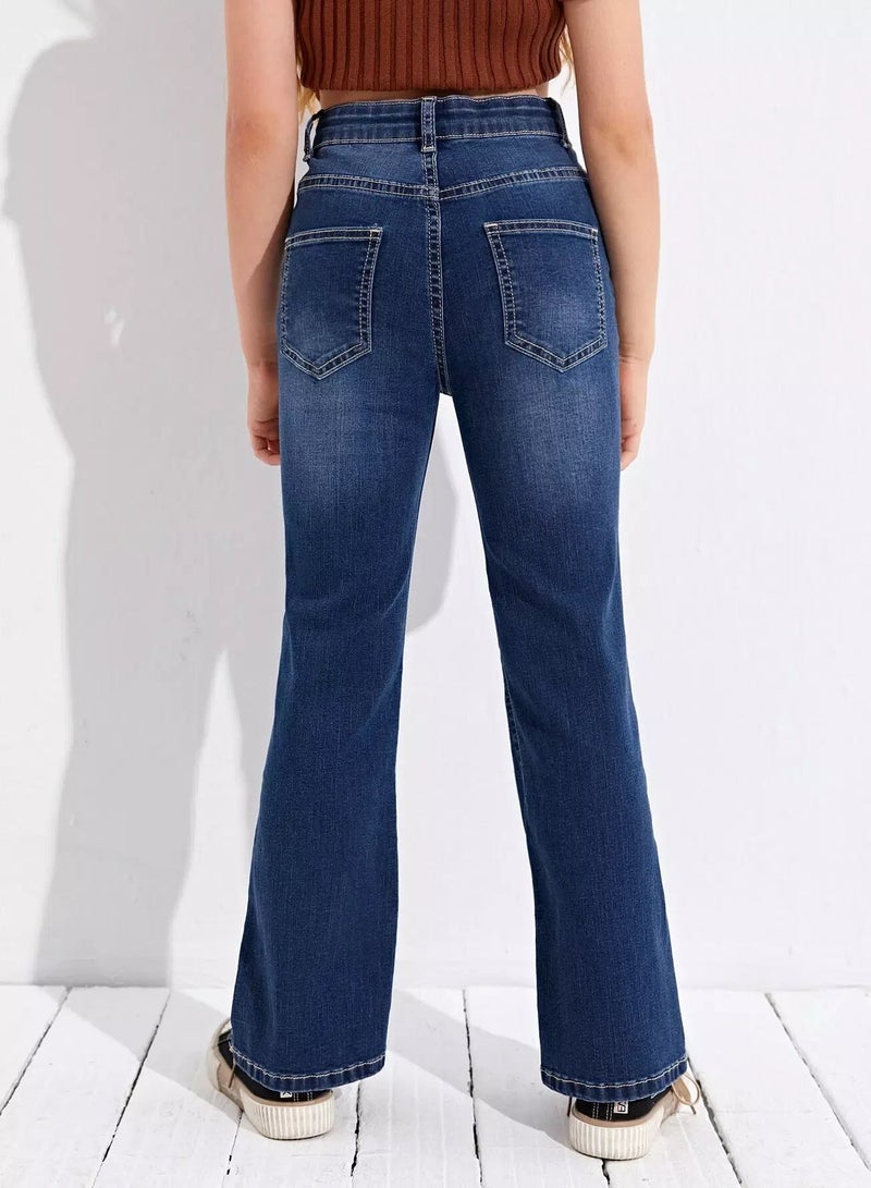 Girls Raw Wash Flare Jeans  - Image 2