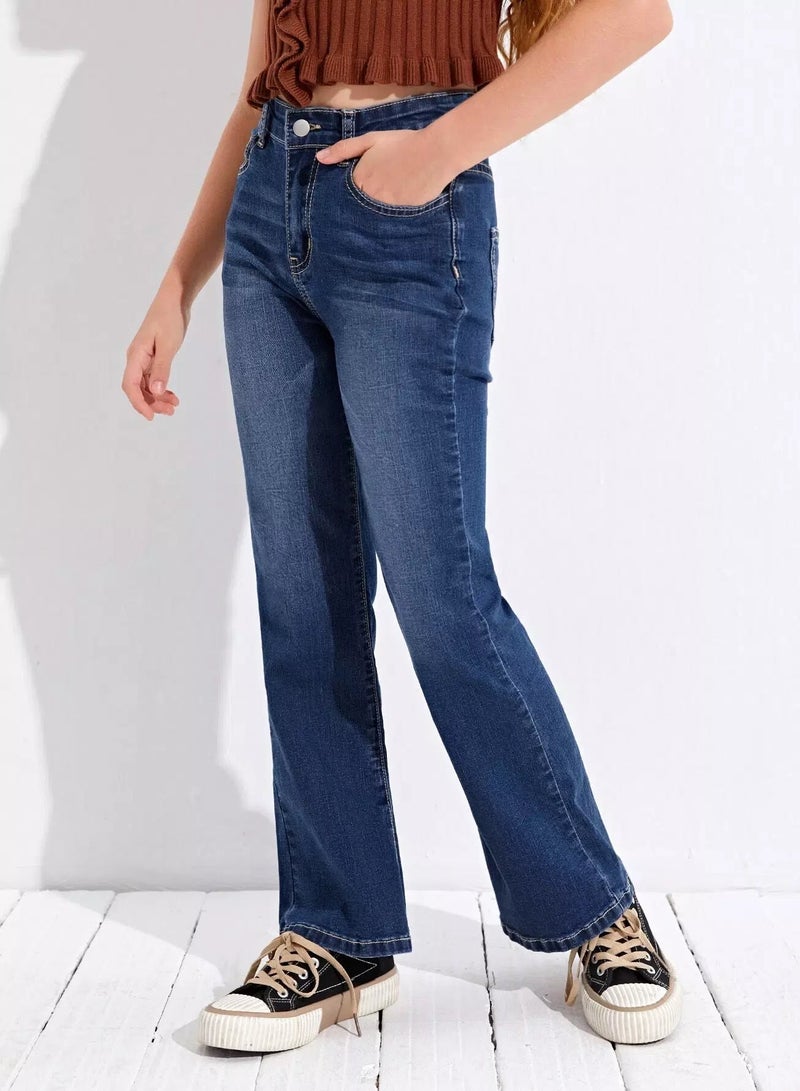 Girls Raw Wash Flare Jeans  - Image 4