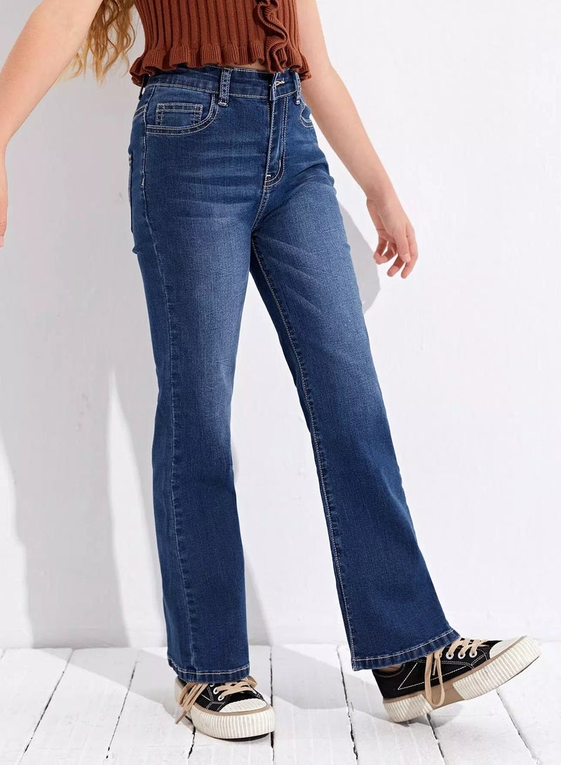 Girls Raw Wash Flare Jeans  - Image 3