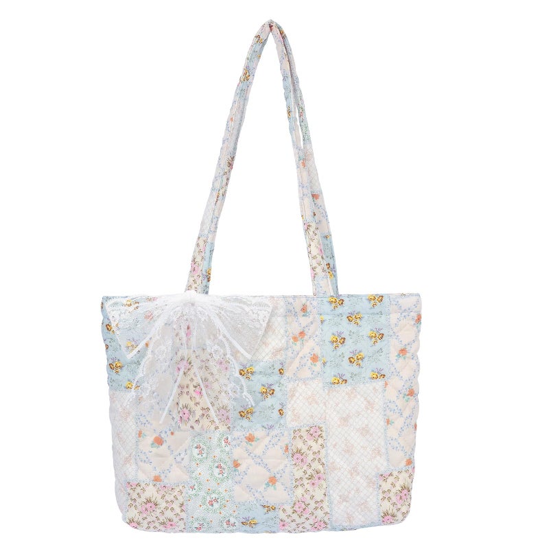 shiprabags Quilted Small Tote Bag for Women, Lightweight Floral Shoulder Bag,Soft College Travel Work Bag Everyday Purse (coloful patchwork, M) - Image 1