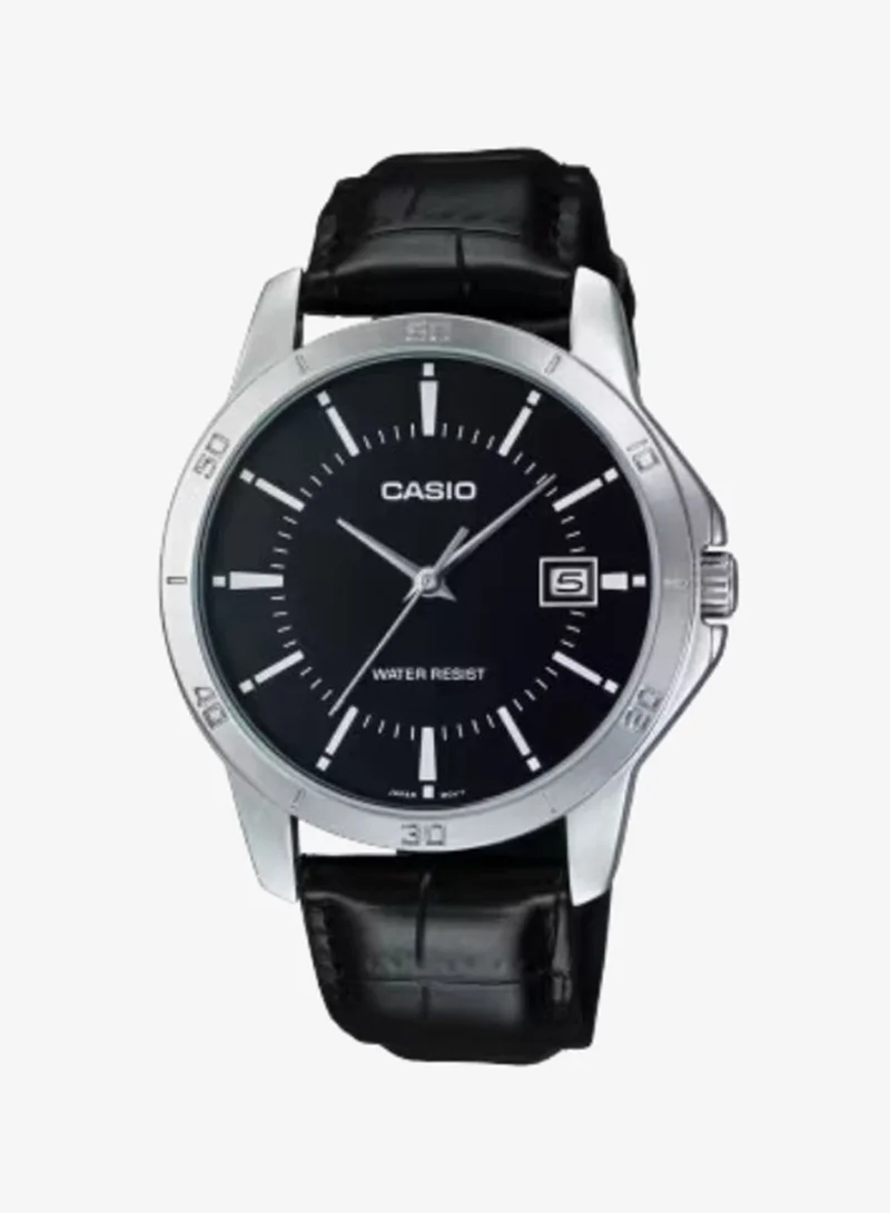 كاسيو Men's Analog Display Watch With Black Leather Strap - MTP-V004L-1A