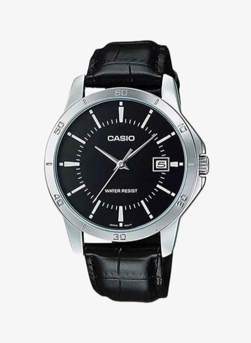 كاسيو Men's Analog Display Watch With Black Leather Strap - MTP-V004L-1A