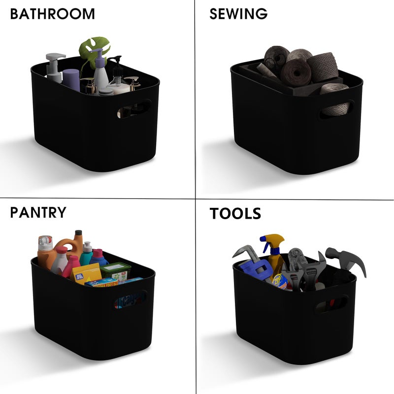 ORGIDOL 10 Pack Black Plastic Storage Bins, Storage Container for Organizing, Storage Boxes with Handle for Shelves, Cute Organizer Bins for Craft, Snacks, Pantry, Cabinet, 9.69x6.7x5.7 inch - Image 5