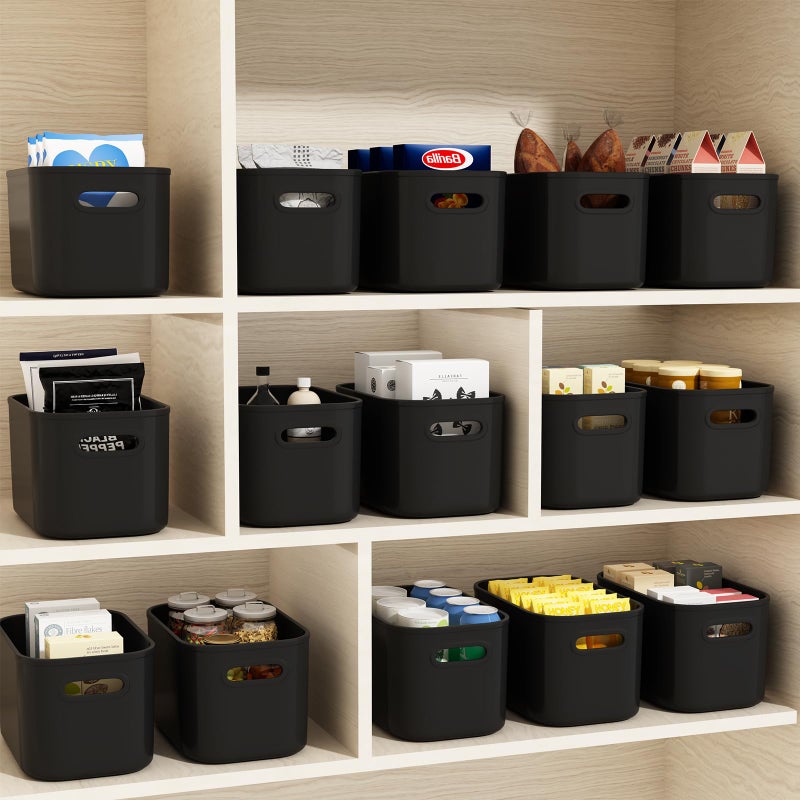 ORGIDOL 10 Pack Black Plastic Storage Bins, Storage Container for Organizing, Storage Boxes with Handle for Shelves, Cute Organizer Bins for Craft, Snacks, Pantry, Cabinet, 9.69x6.7x5.7 inch - Image 3
