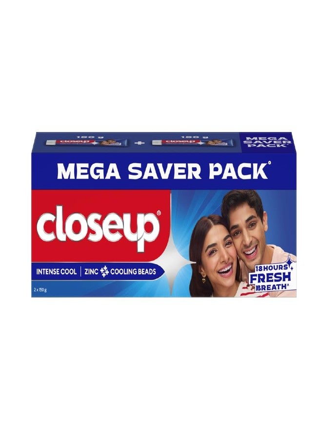 Close Up Closeup Intense Cool Blue Gel Toothpaste with Cooling Beads | Intense Cooling | 18 Hours of Fresh Breath, 300g (150g x 2) - Image 1